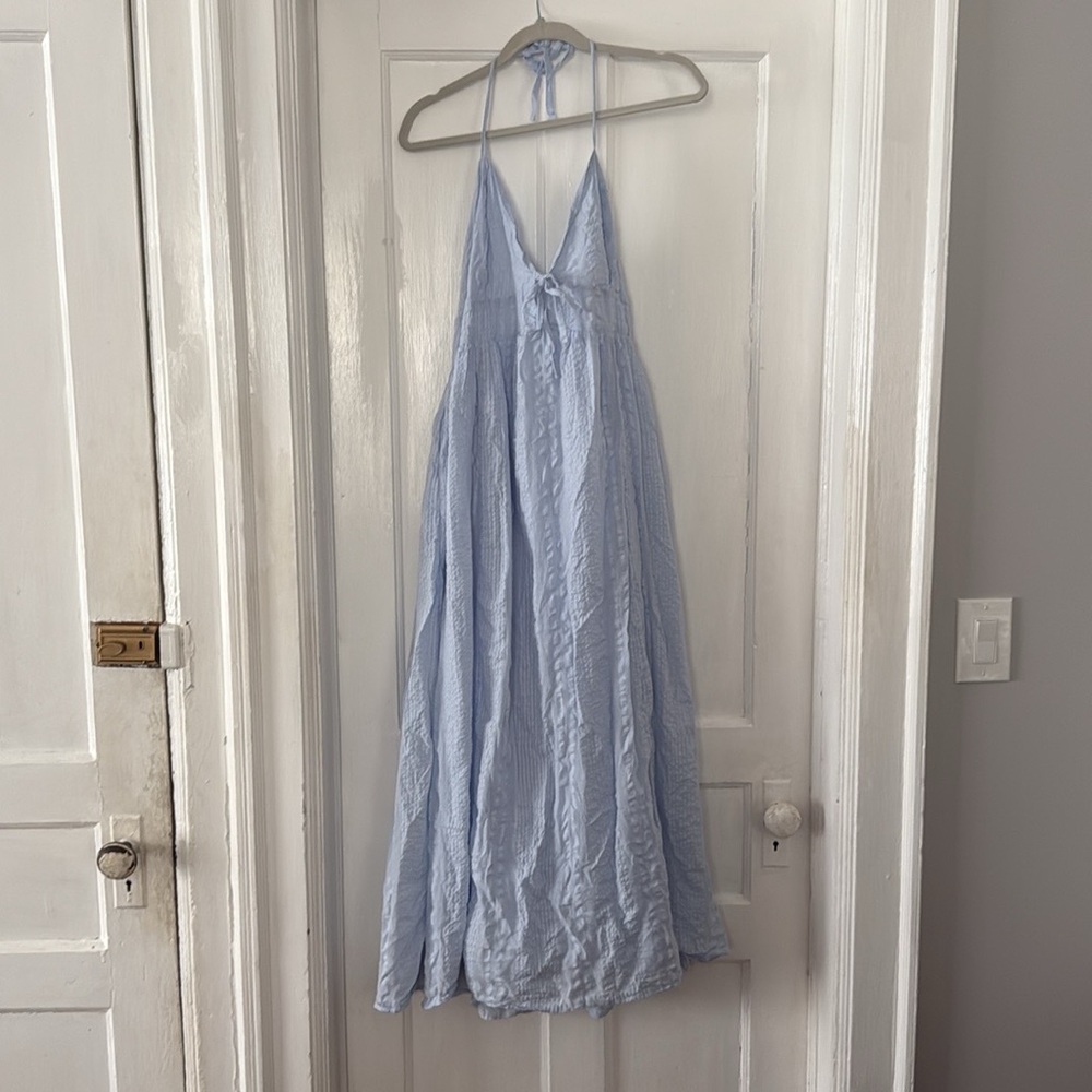 Aerie Light Blue Tie-Front halter Dress 100% cotton